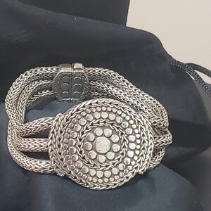 John Hardy Dot Nuansa Wide Triple Strand Silver Bracelet Sterling Silver 925